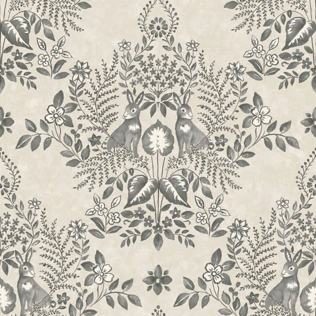 Erin & Ben Cottontail Toile wallpaper, color Linen & Charcoal, SKU PSW1433RL