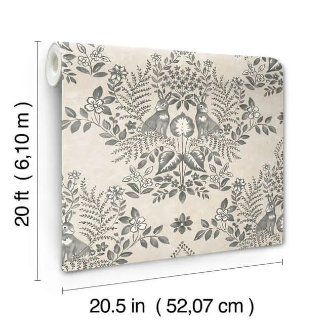 Erin & Ben Cottontail Toile wallpaper, color Linen & Charcoal, SKU PSW1433RL