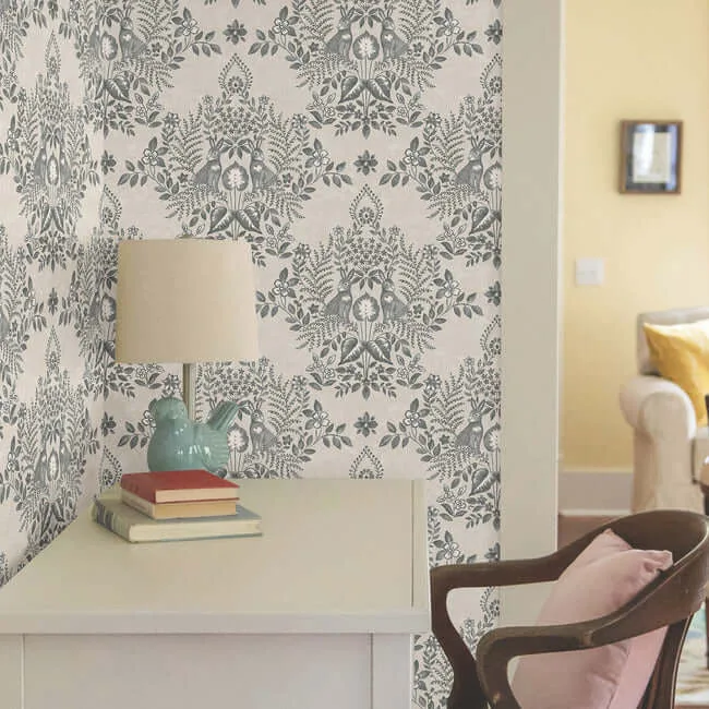 Erin & Ben Cottontail Toile wallpaper, color Linen & Charcoal, SKU PSW1433RL