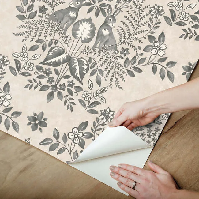 Erin & Ben Cottontail Toile wallpaper, color Linen & Charcoal, SKU PSW1433RL