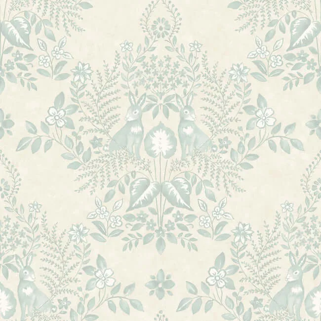 Erin & Ben Cottontail Toile wallpaper, color Vintage Duck Egg, SKU PSW1435RL