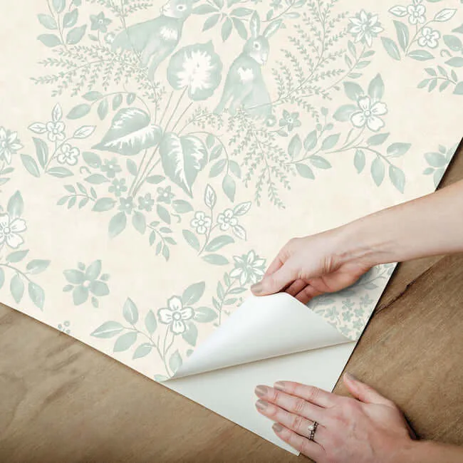 Erin & Ben Cottontail Toile wallpaper, color Vintage Duck Egg, SKU PSW1435RL