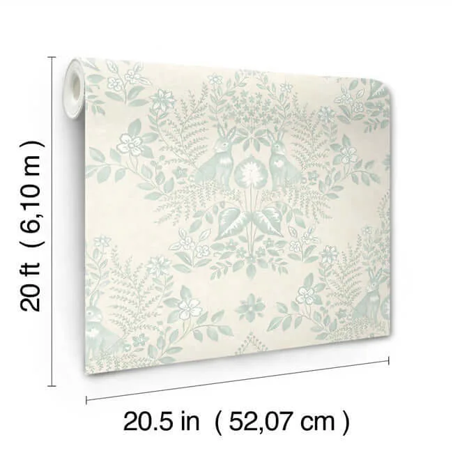 Erin & Ben Cottontail Toile - Vintage Duck Egg Wallpaper | Buy Online Erin & Ben Cottontail Toile wallpaper, color Vintage Duck Egg, SKU PSW1435RL