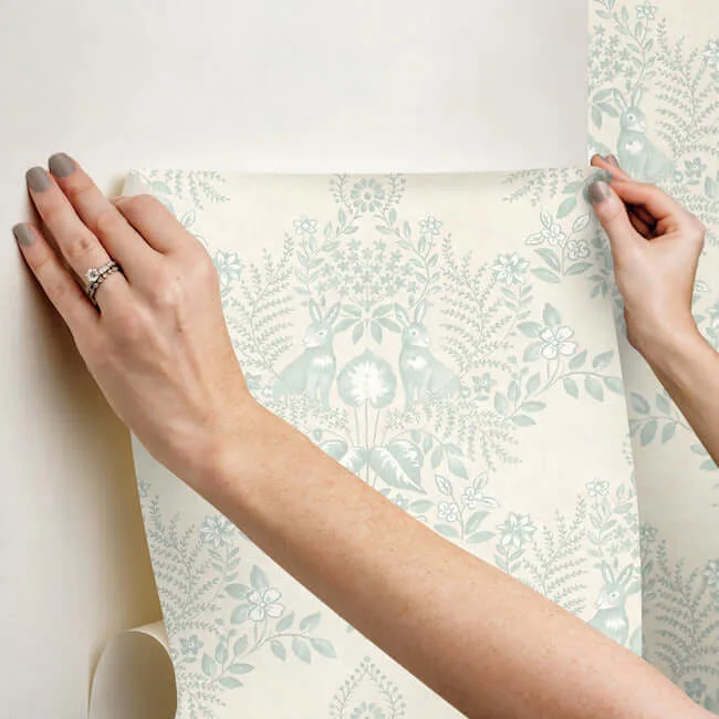 Erin & Ben Cottontail Toile - Vintage Duck Egg Wallpaper | Buy Online Erin & Ben Cottontail Toile wallpaper, color Vintage Duck Egg, SKU PSW1435RL
