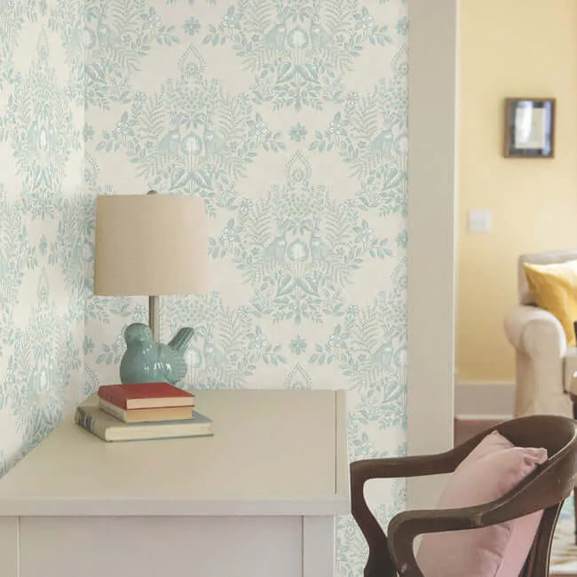Erin & Ben Cottontail Toile - Vintage Duck Egg Wallpaper | Buy Online Erin & Ben Cottontail Toile wallpaper, color Vintage Duck Egg, SKU PSW1435RL
