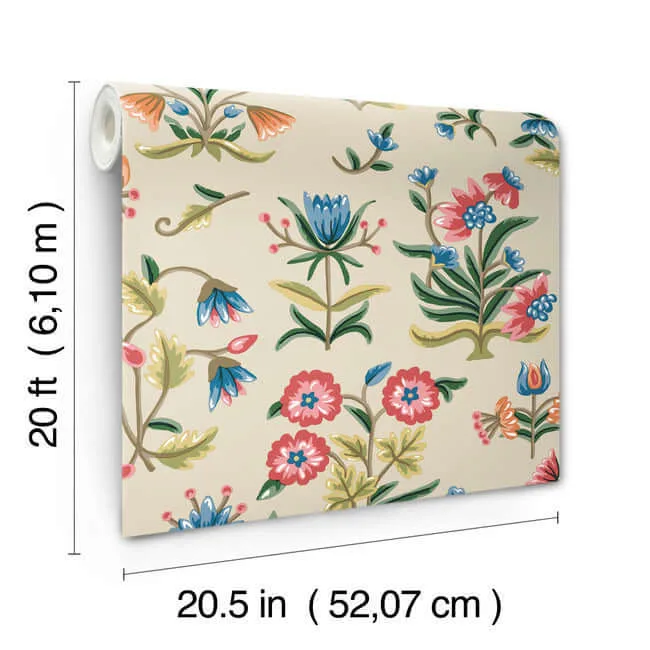 Erin & Ben Heirloom Floral - Taupe & Multi Wallpaper | Buy Online Erin & Ben Heirloom Floral wallpaper, color Taupe & Multi, SKU PSW1447RL