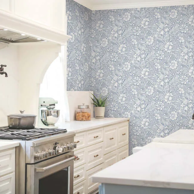 Erin & Ben Modern Acanthus - Wedgewood Blue Wallpaper | Buy Online Erin & Ben Modern Acanthus wallpaper, color Wedgewood Blue, SKU PSW1443RL