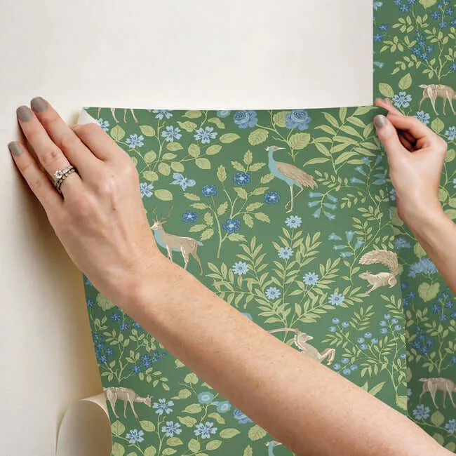 Erin & Ben Woodland Floral - Meadow Green Wallpaper | Buy Online Erin & Ben Woodland Floral wallpaper, color Meadow Green, SKU PSW1437RL