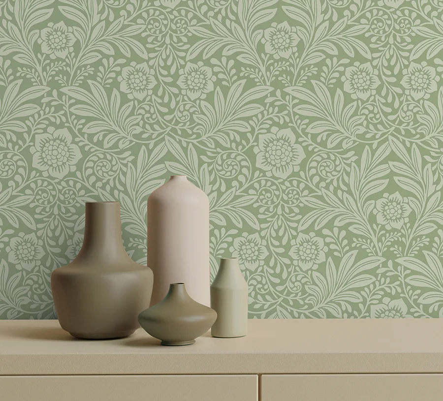 Fine Decor Camille - Sage Wallpaper | Buy Online Fine Decor Camille wallpaper, color Sage, SKU M1744