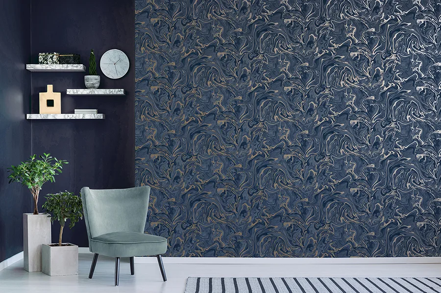 Fine Decor Suave - Navy Wallpaper | Buy Online Fine Decor Suave wallpaper, color Navy, SKU FD43055