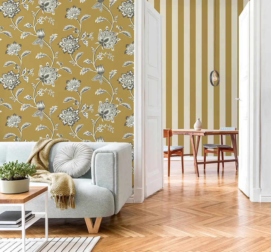 Fine Decor Juliette - Mustard Wallpaper | Buy Online Fine Decor Juliette wallpaper, color Mustard, SKU FD43450