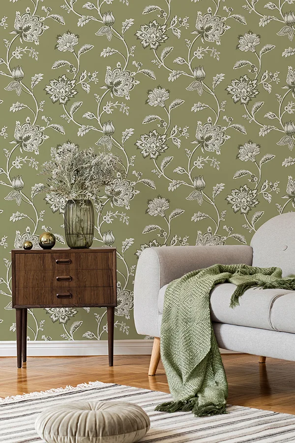 Fine Decor Juliette - Sage Wallpaper | Buy Online Fine Decor Juliette wallpaper, color Sage, SKU FD43454