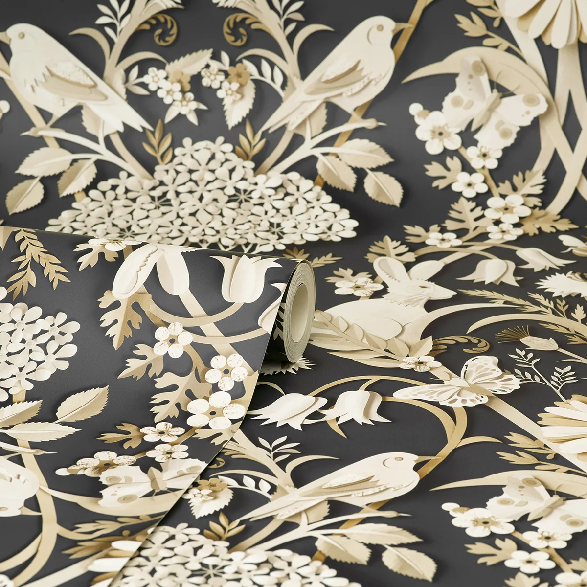 Fine Decor Fae wallpaper, color Charcoal, SKU FD42948