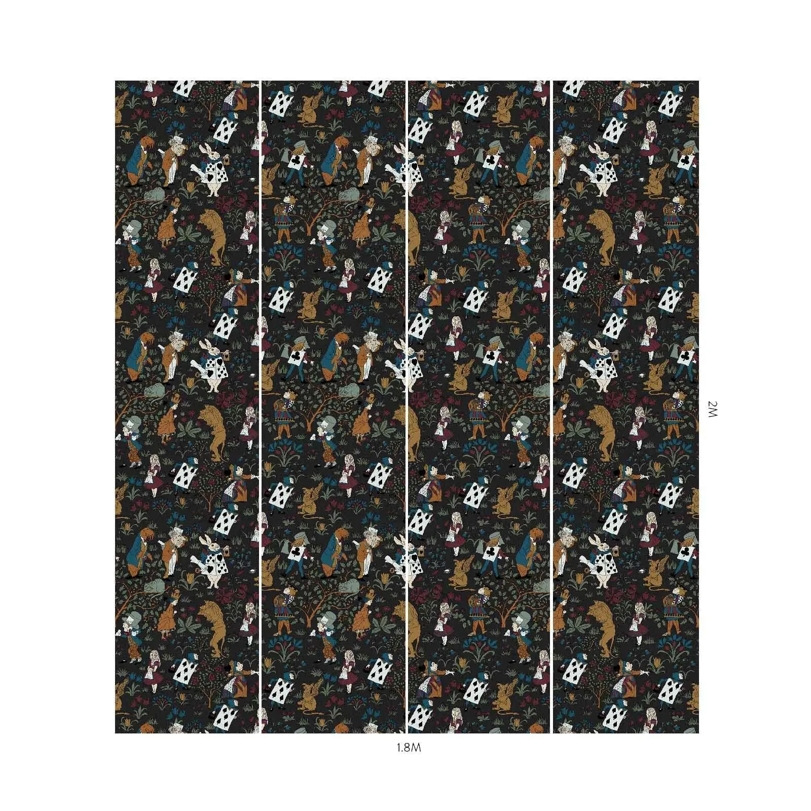 House of Hackney Alice In Wonderland wallpaper in Noir, geometric forms and scenic vignettes in noir