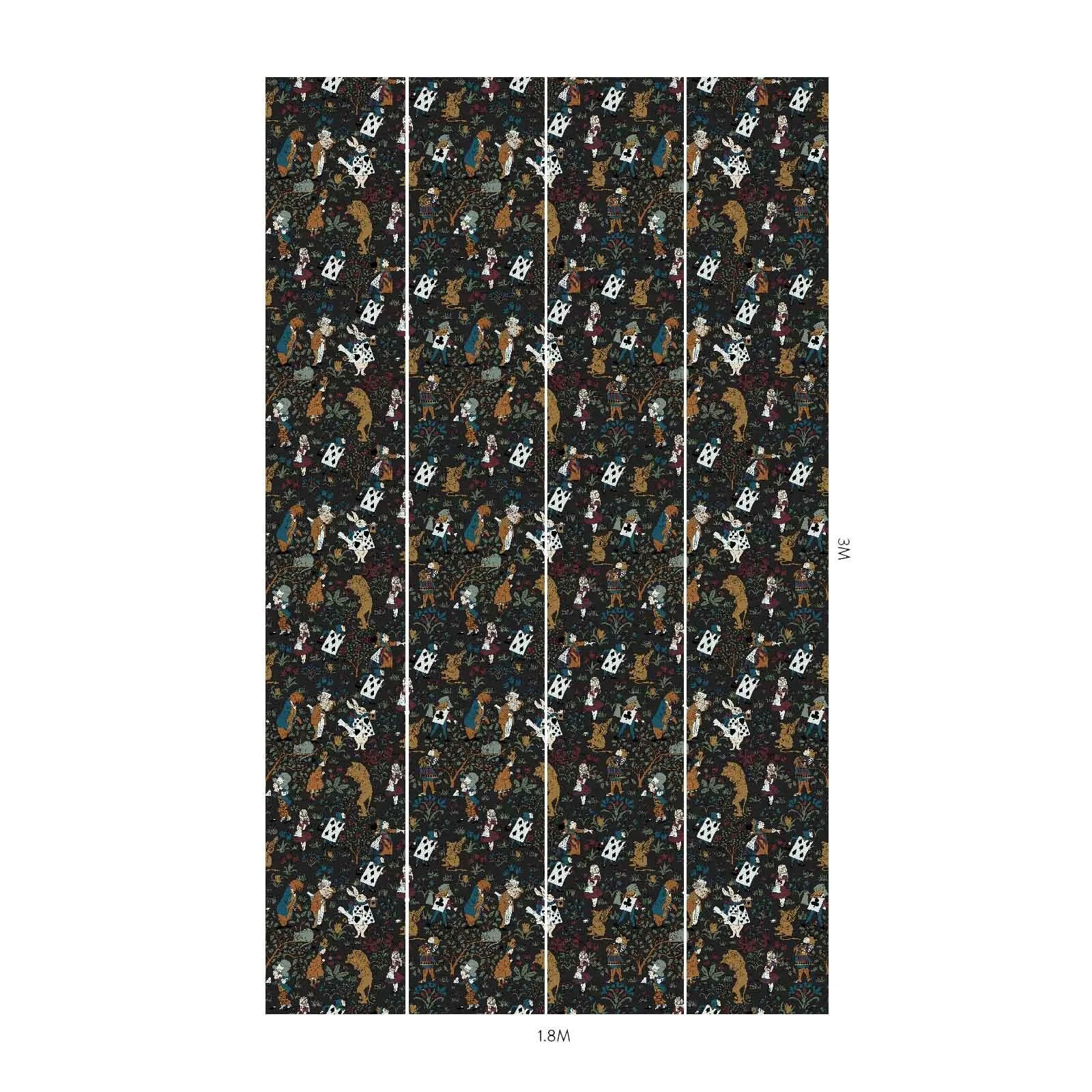 House of Hackney Alice In Wonderland wallpaper in Noir, geometric forms and scenic vignettes in noir