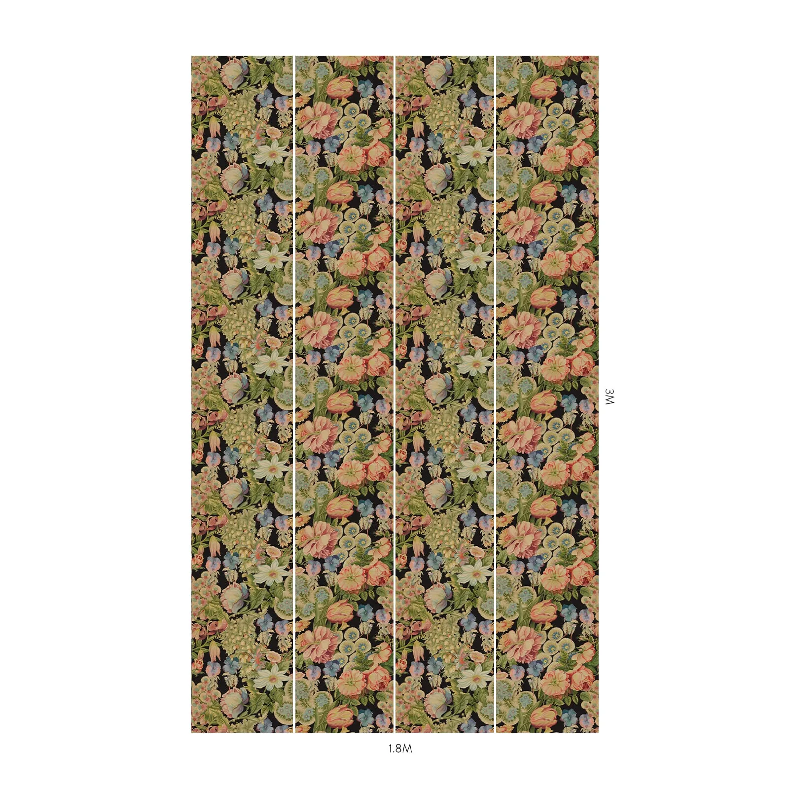 House of Hackney Amatoria wallpaper in Noir, blooms and foliage in noir