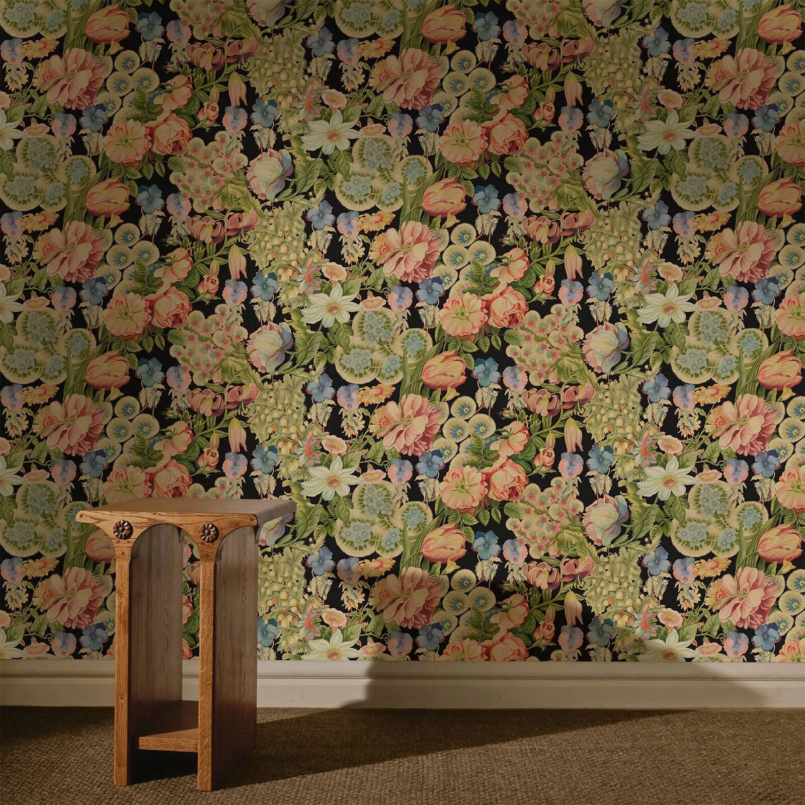 House of Hackney Amatoria wallpaper in Noir, blooms and foliage in noir