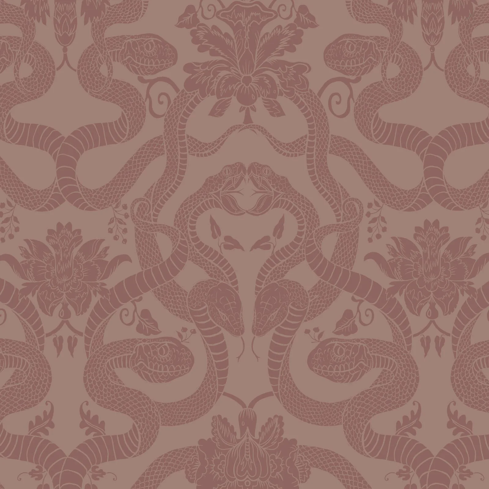House of Hackney Anaconda wallpaper in Dusky Pink, serpents and animal markings in pink