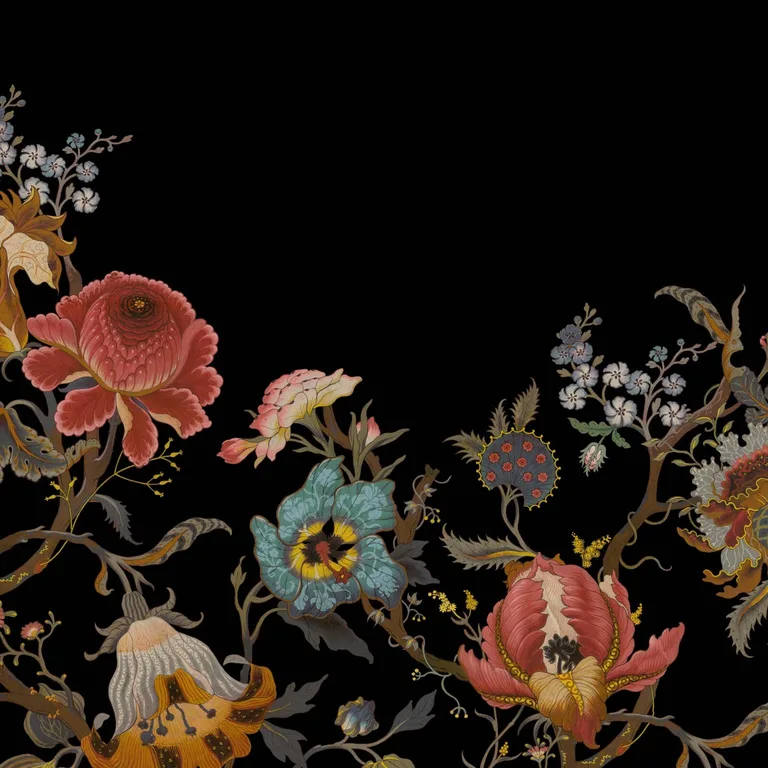 House of Hackney Artemis Climbing Walls wallpaper in Black, blooms and foliage in black