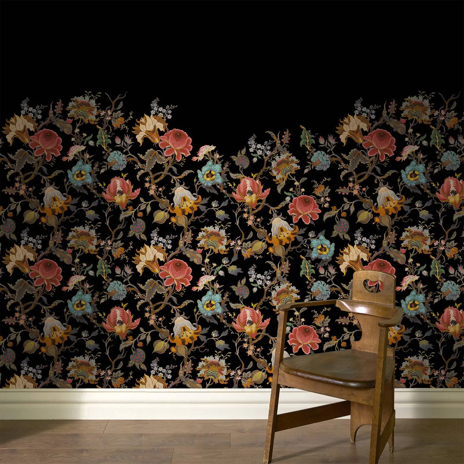 House of Hackney Artemis Climbing Walls wallpaper in Black, blooms and foliage in black