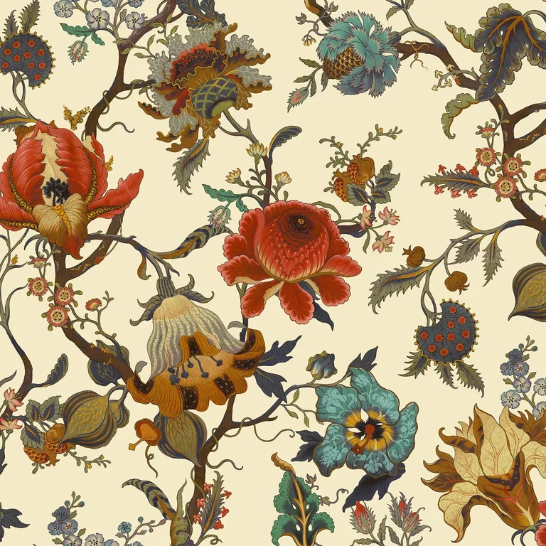 House of Hackney Artemis wallpaper in Ecru, blooms and foliage in ecru
