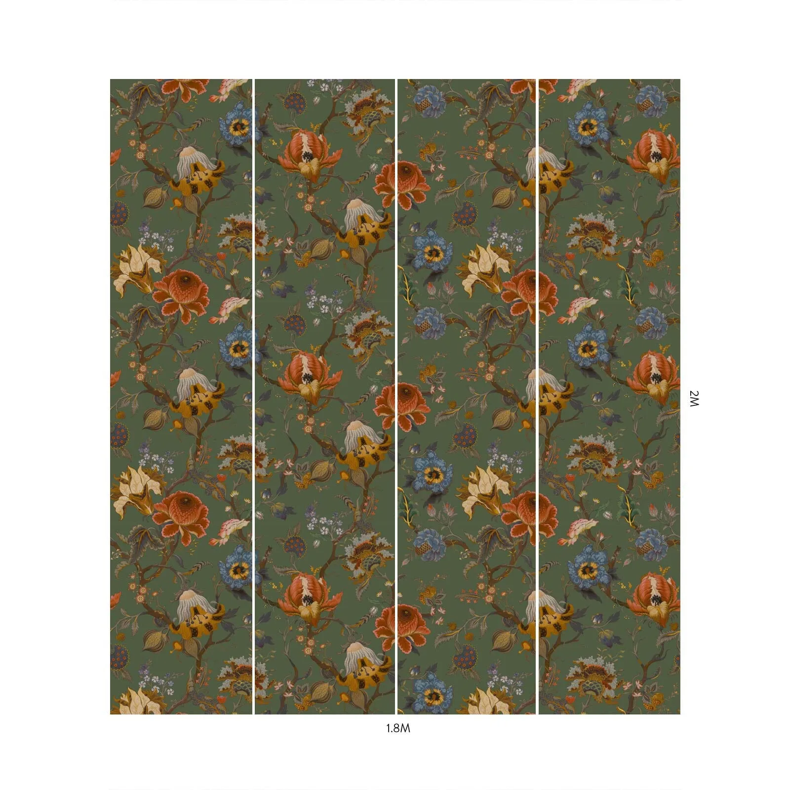 House of Hackney Artemis Wallpaper in Moss Green House of Hackney Artemis wallpaper in Moss Green, blooms and foliage in green