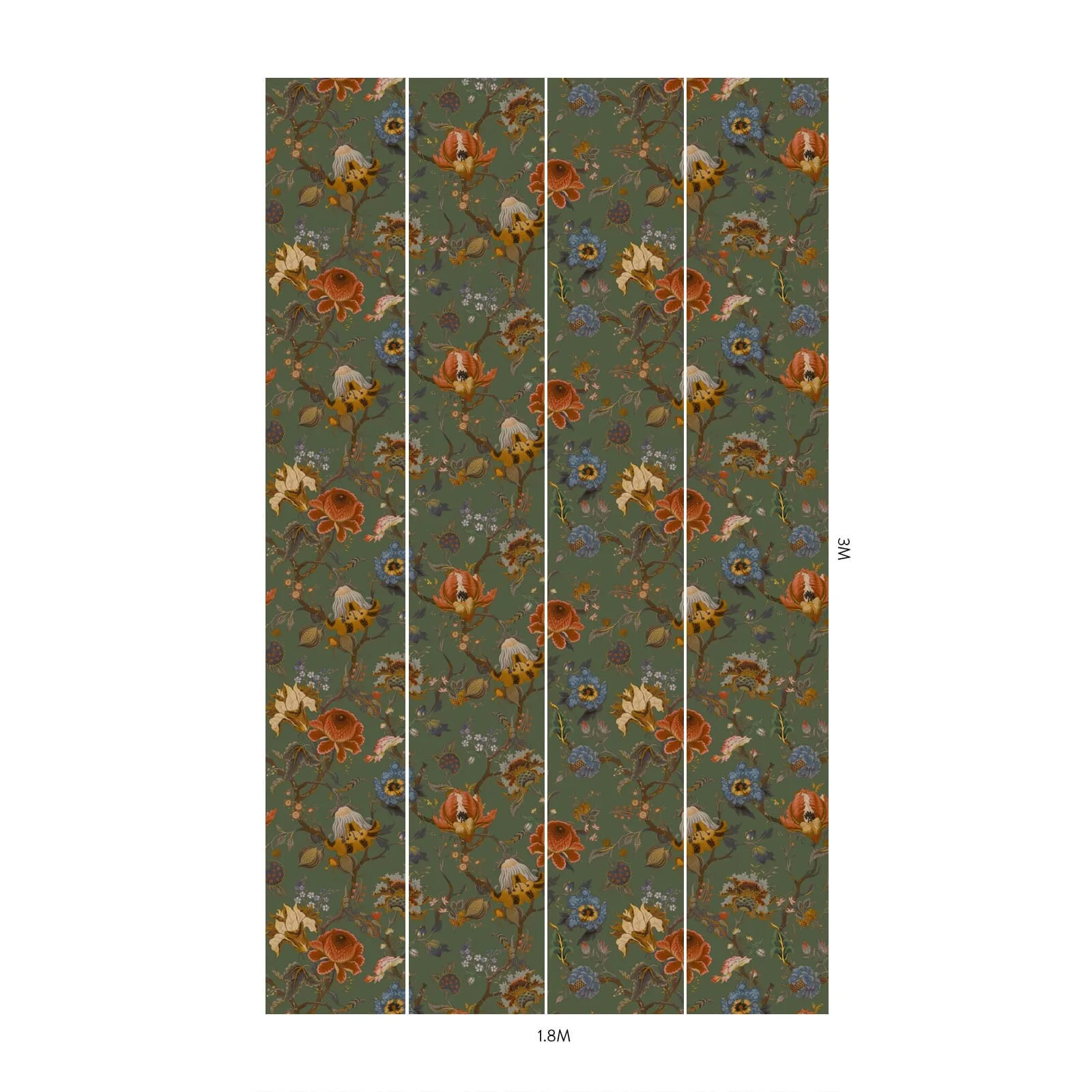 House of Hackney Artemis Wallpaper in Moss Green House of Hackney Artemis wallpaper in Moss Green, blooms and foliage in green