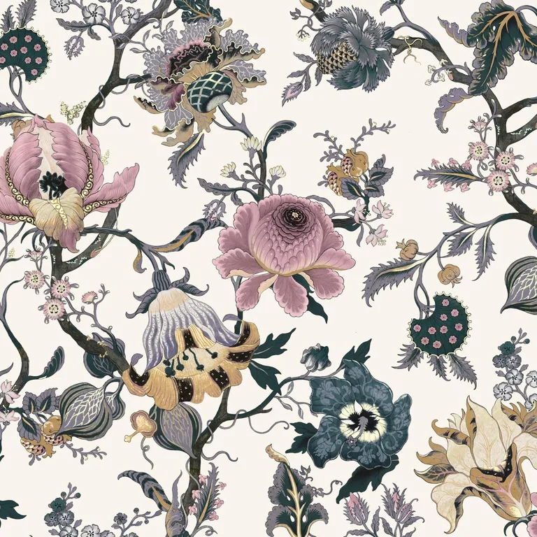 House of Hackney Artemis wallpaper in Off White, blooms and foliage in white