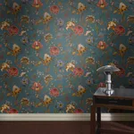 House of Hackney Artemis wallpaper in Petrol, blooms and foliage in petrol