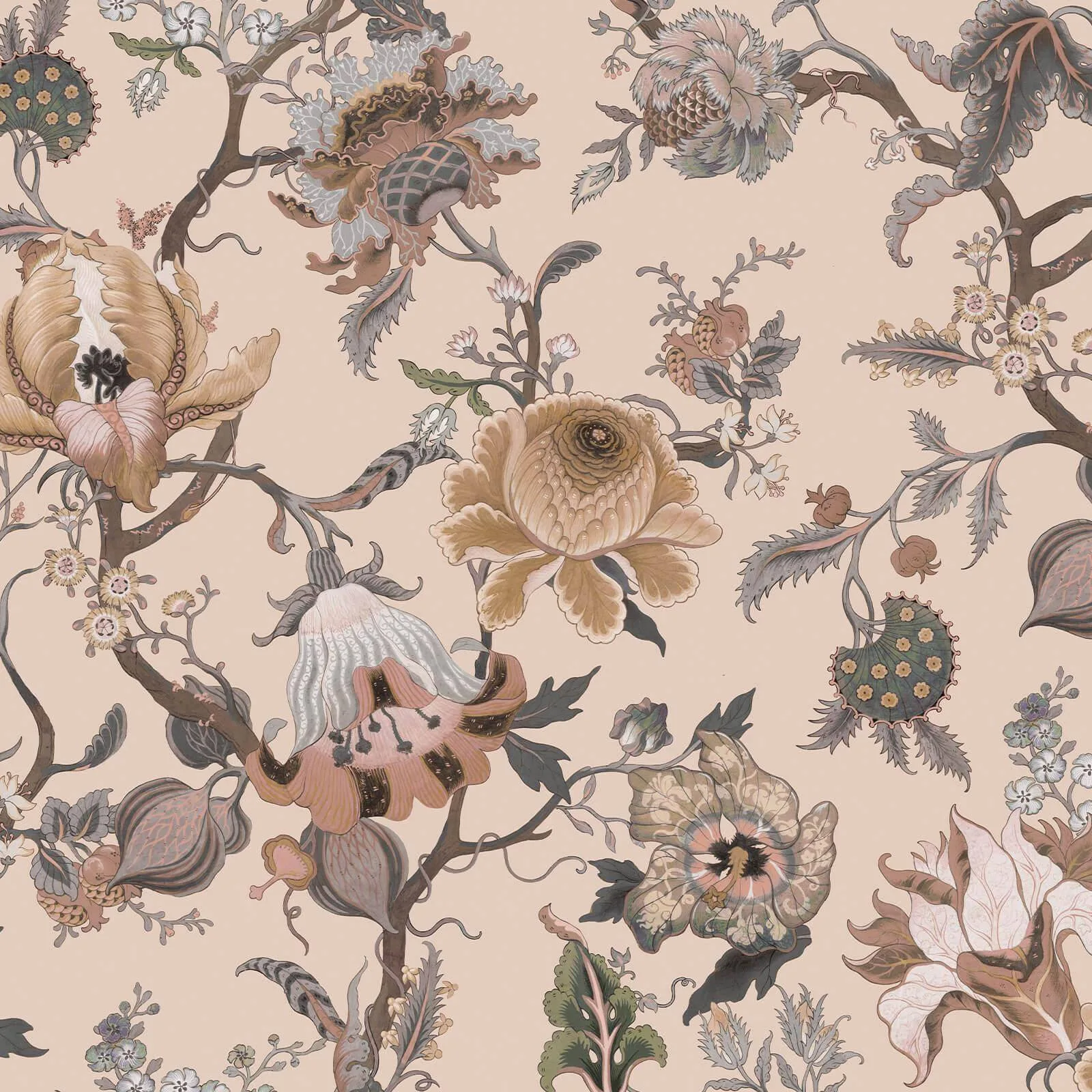 House of Hackney Artemis wallpaper in Plaster, blooms and foliage in plaster