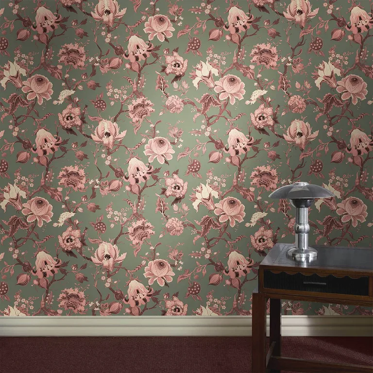 House of Hackney Artemis wallpaper in Verdigris, blooms and foliage in verdigris