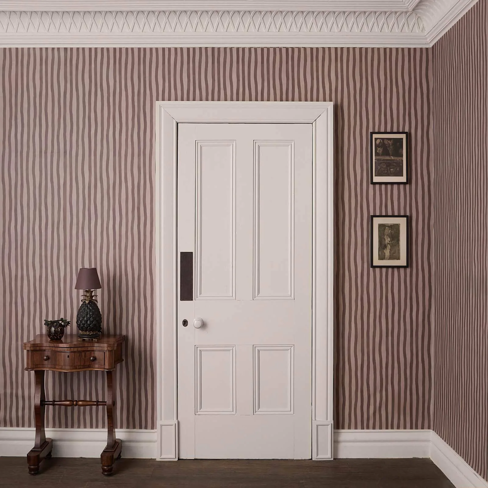 House of Hackney Artist's Stripe wallpaper in Carnelian, stripes and trees in carnelian