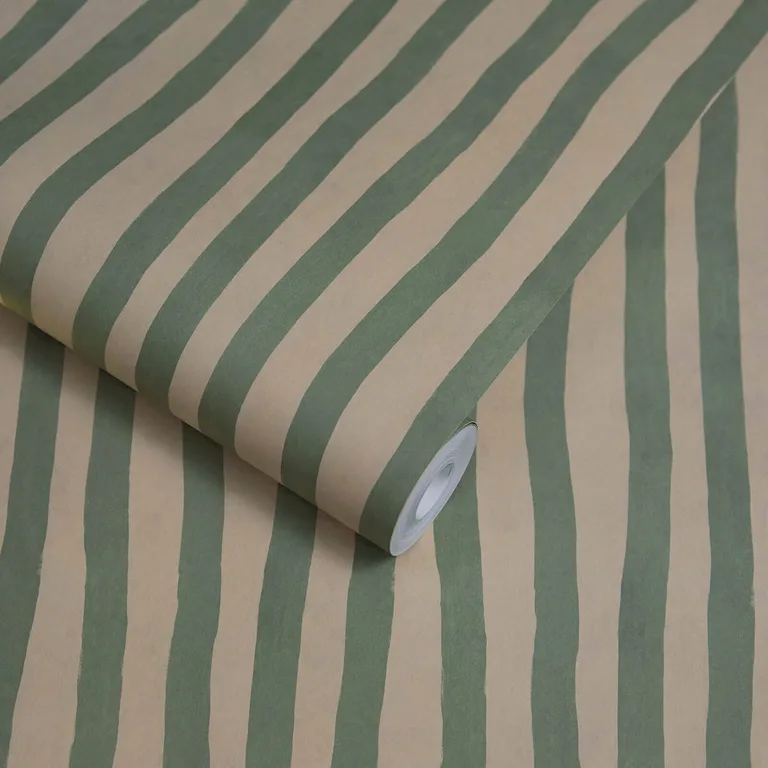House of Hackney Artist's Stripe wallpaper in Euphorbia & Alabaster, stripes and geometric forms in euphorbia & alabaster