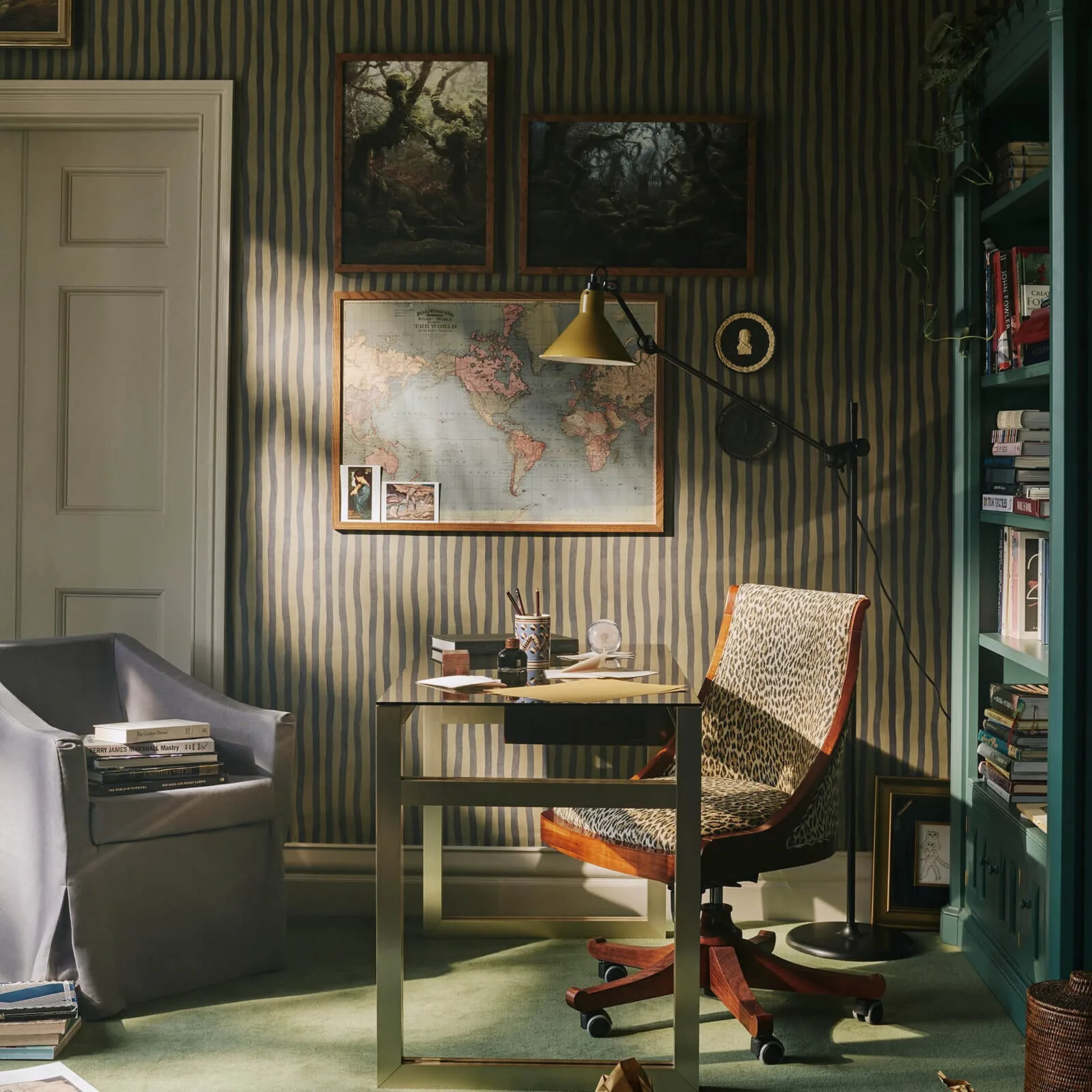 House of Hackney Artist's Stripe Wallpaper in Laurustine & Galaxias House of Hackney Artist's Stripe wallpaper in Laurustine & Galaxias, stripes and trees in rust