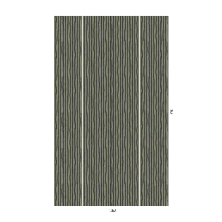 House of Hackney Artist's Stripe wallpaper in Laurustine & Galaxias, stripes and trees in rust