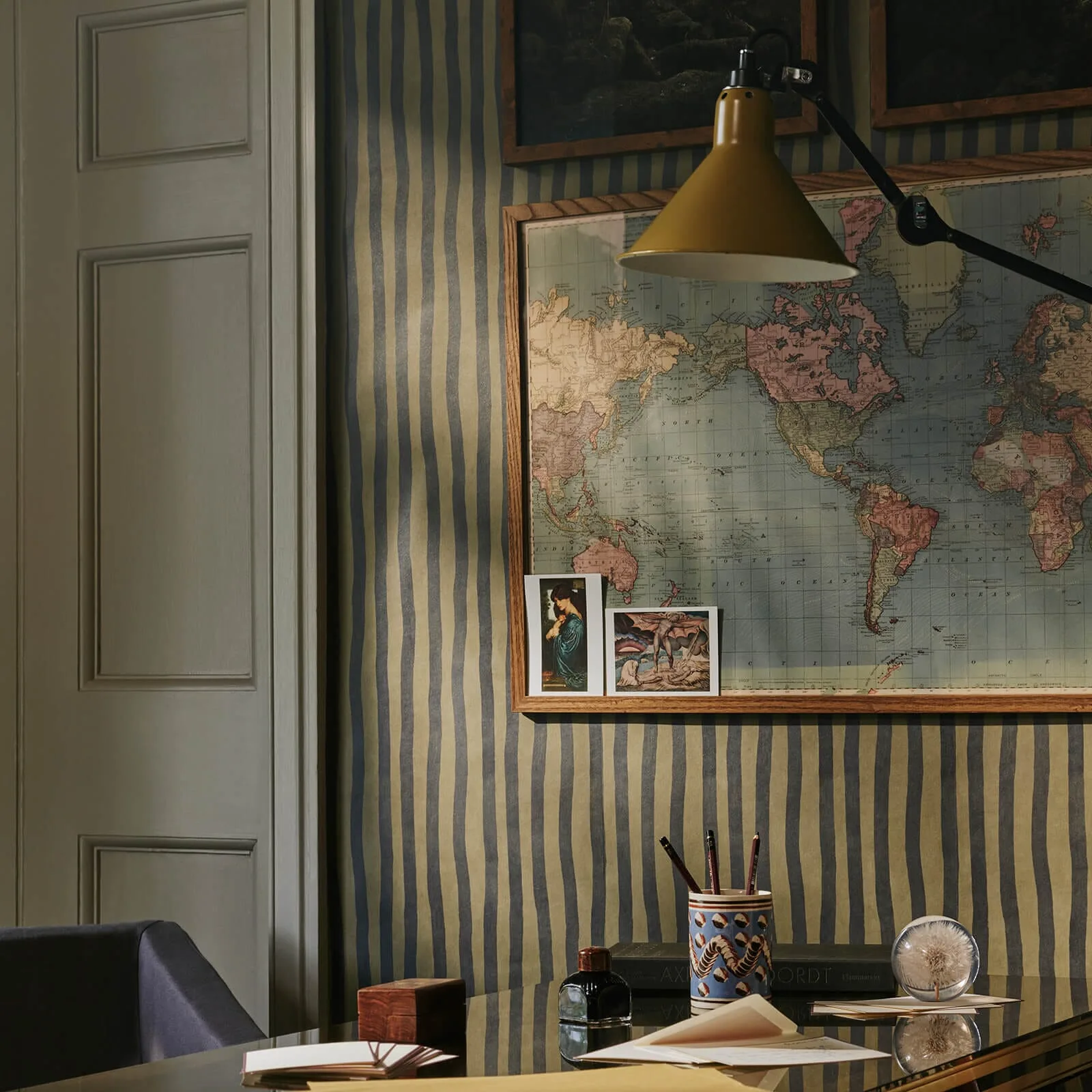 House of Hackney Artist's Stripe Wallpaper in Laurustine & Galaxias House of Hackney Artist's Stripe wallpaper in Laurustine & Galaxias, stripes and trees in rust