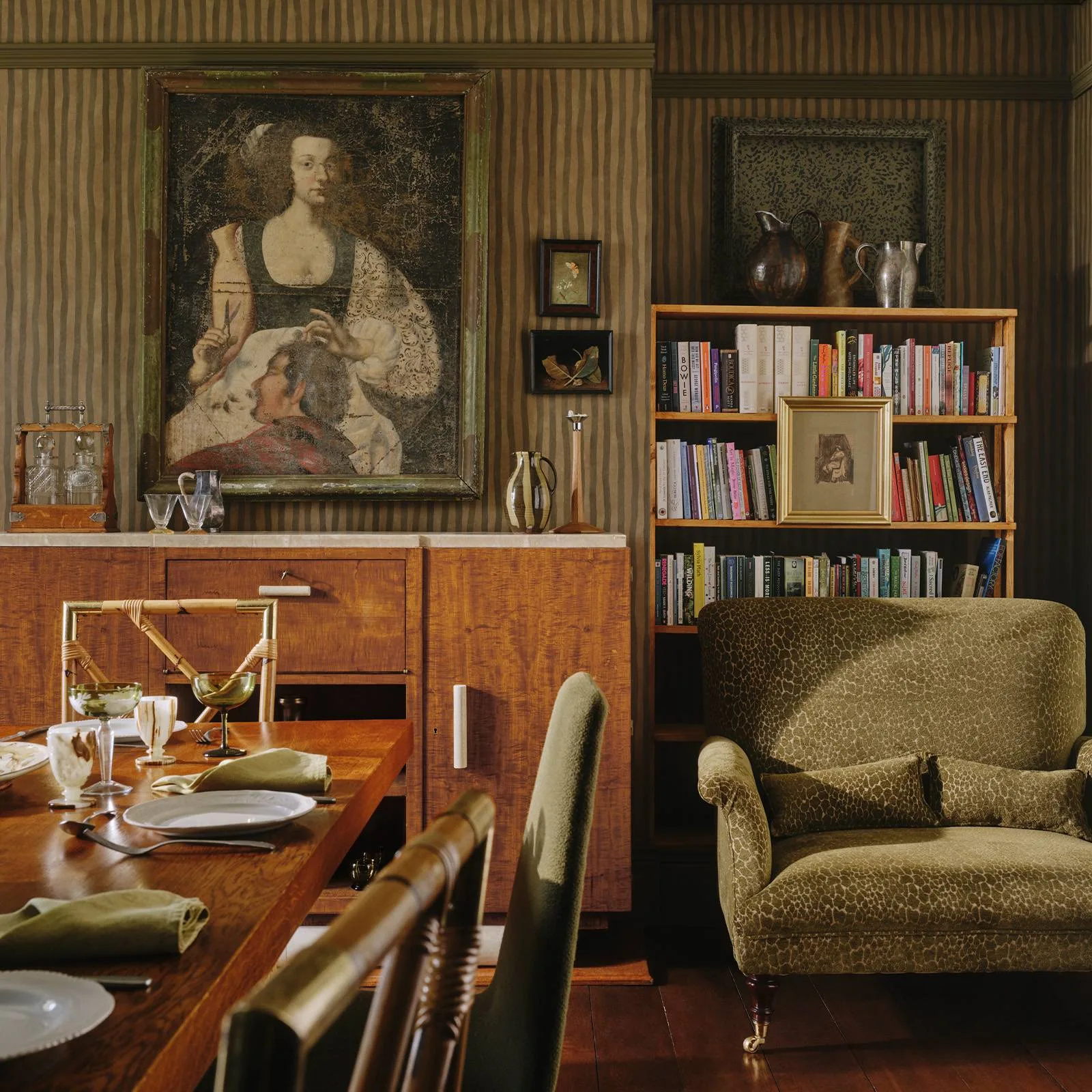 House of Hackney Artist's Stripe wallpaper in Moss & Carex, stripes in moss & carex