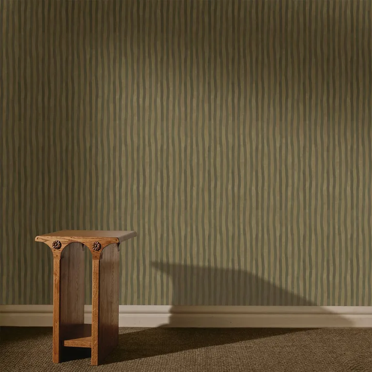 House of Hackney Artist's Stripe wallpaper in Moss & Carex, stripes in moss & carex