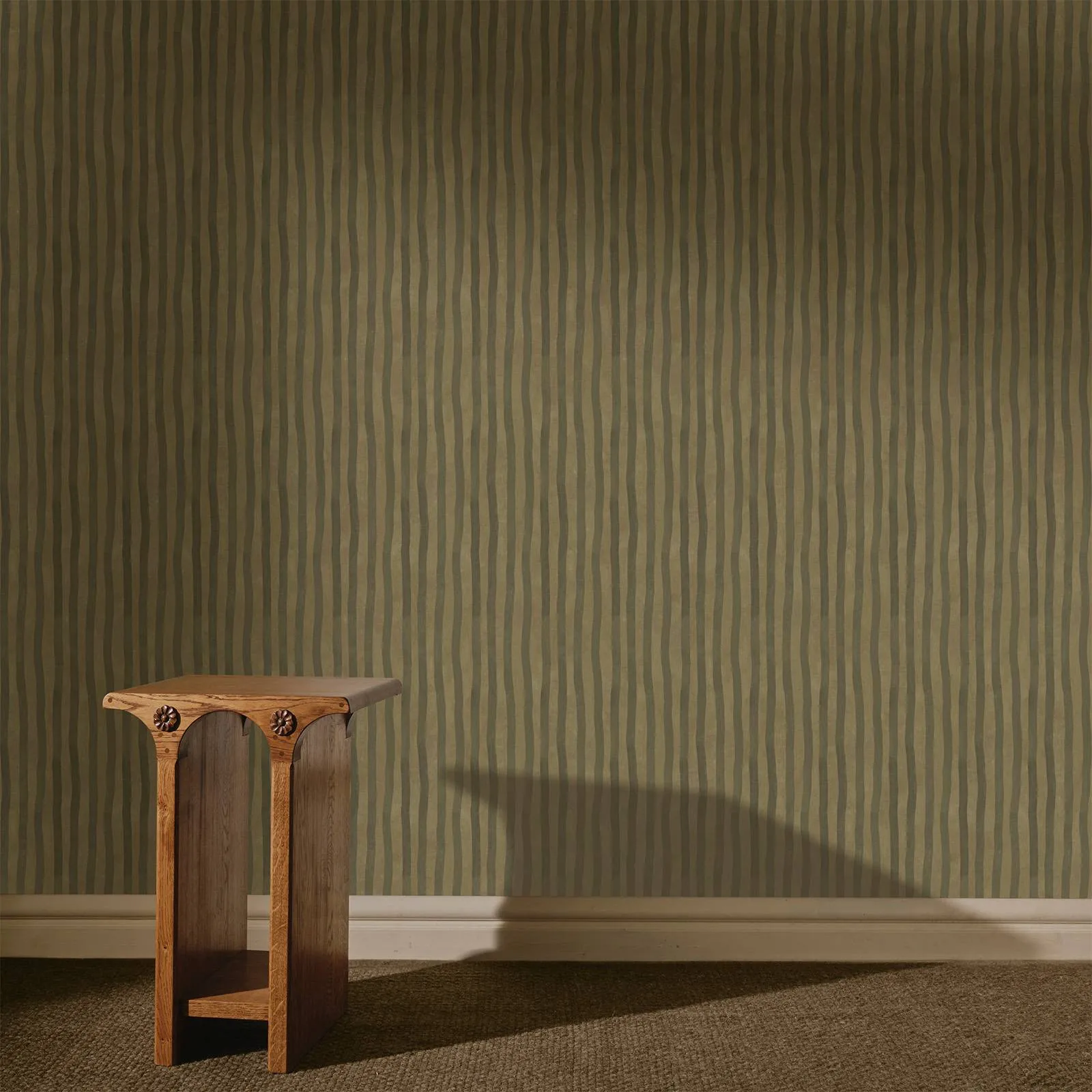 House of Hackney Artist's Stripe wallpaper in Moss & Carex, stripes in moss & carex