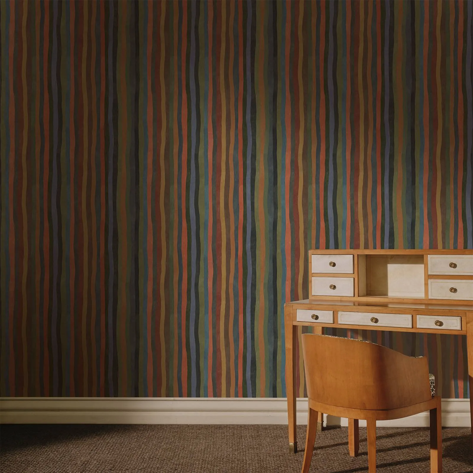 House of Hackney Artist's Stripe wallpaper in Moss, the Artist's Stripe design in moss