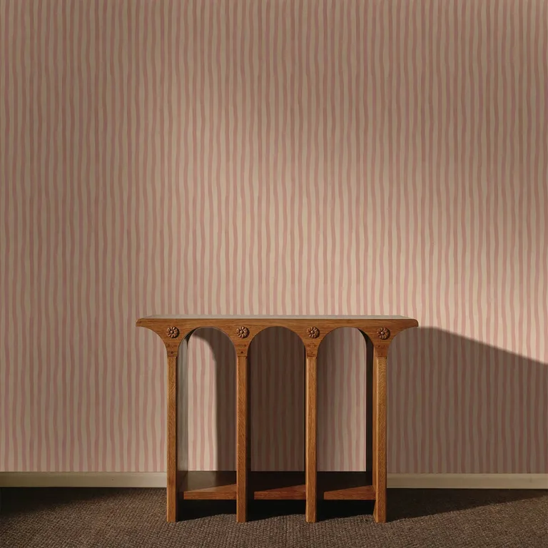 House of Hackney Artist's Stripe wallpaper in Sakura & Astrantia, foliage and stripes in sakura & astrantia