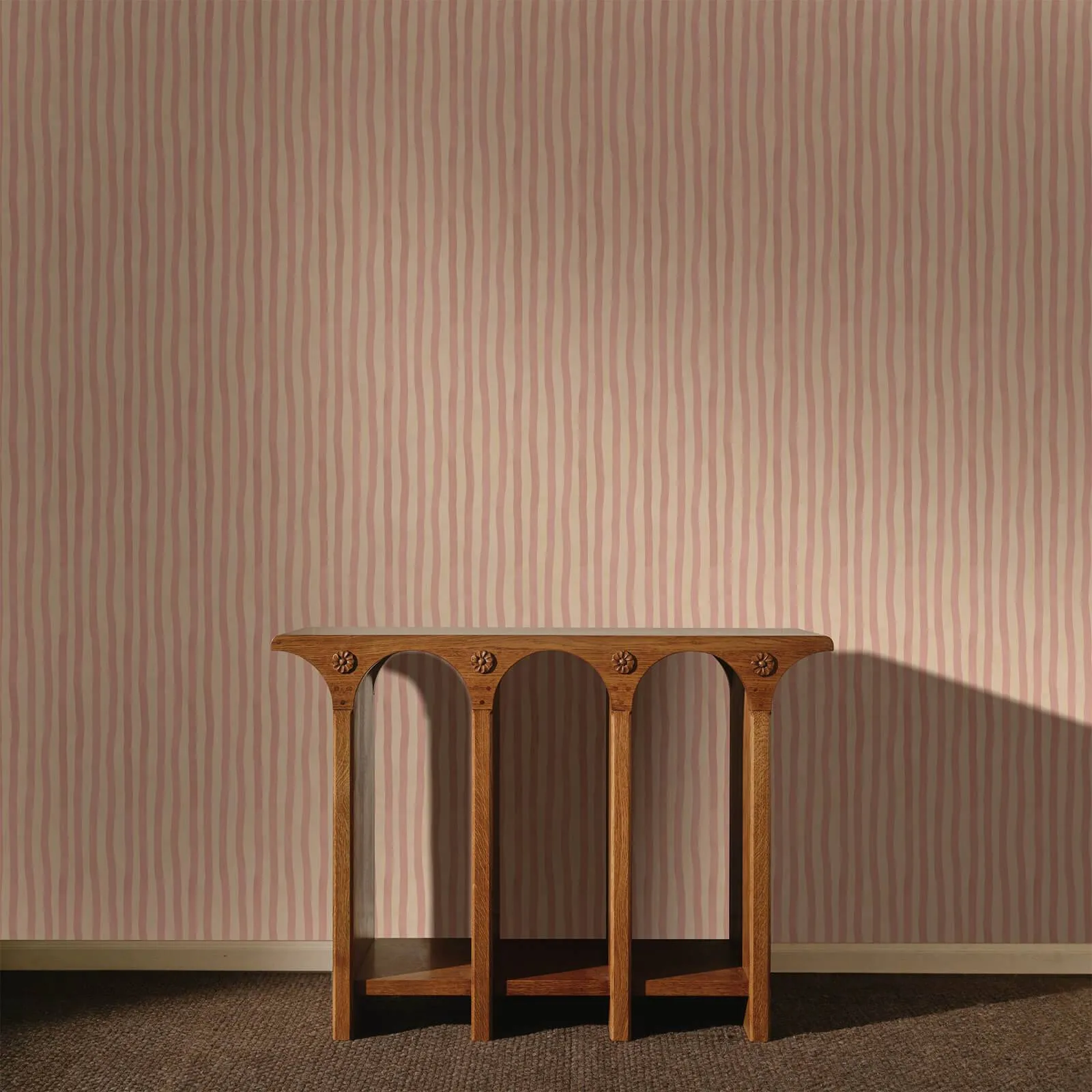 House of Hackney Artist's Stripe wallpaper in Sakura & Astrantia, foliage and stripes in sakura & astrantia