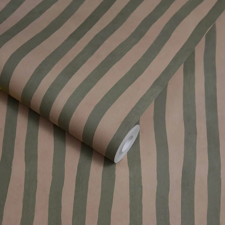 House of Hackney Artist's Stripe wallpaper in Sap & Alabaster, stripes and geometric forms in sap & alabaster