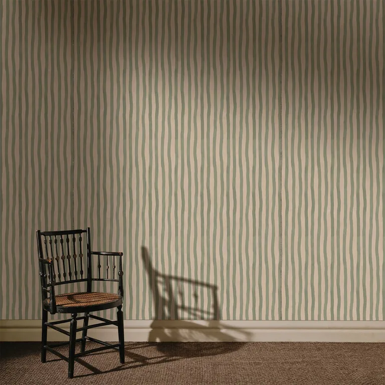House of Hackney Artist's Stripe wallpaper in Sap & Alabaster, stripes and geometric forms in sap & alabaster