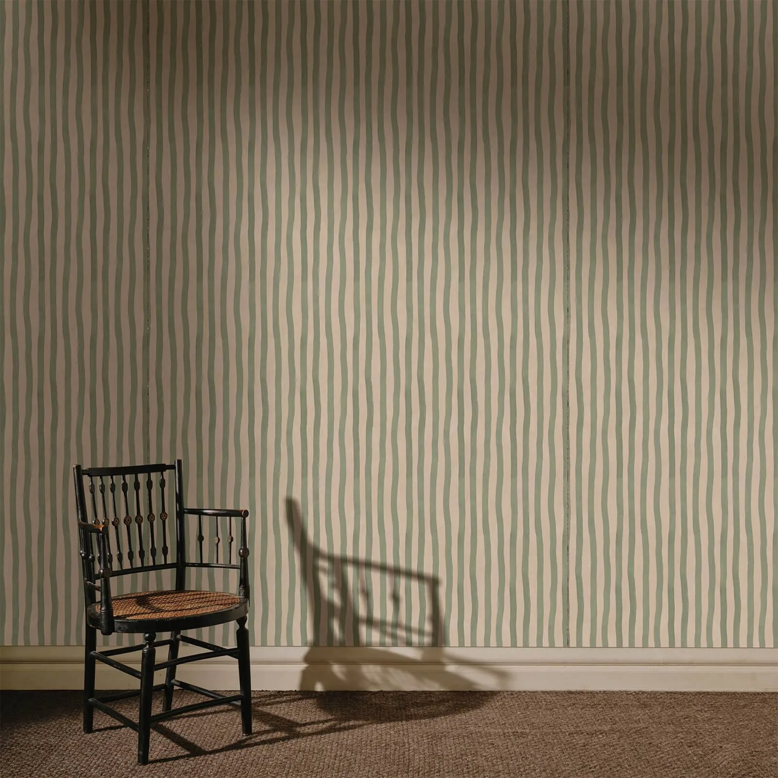 House of Hackney Artist's Stripe wallpaper in Sap & Alabaster, stripes and geometric forms in sap & alabaster