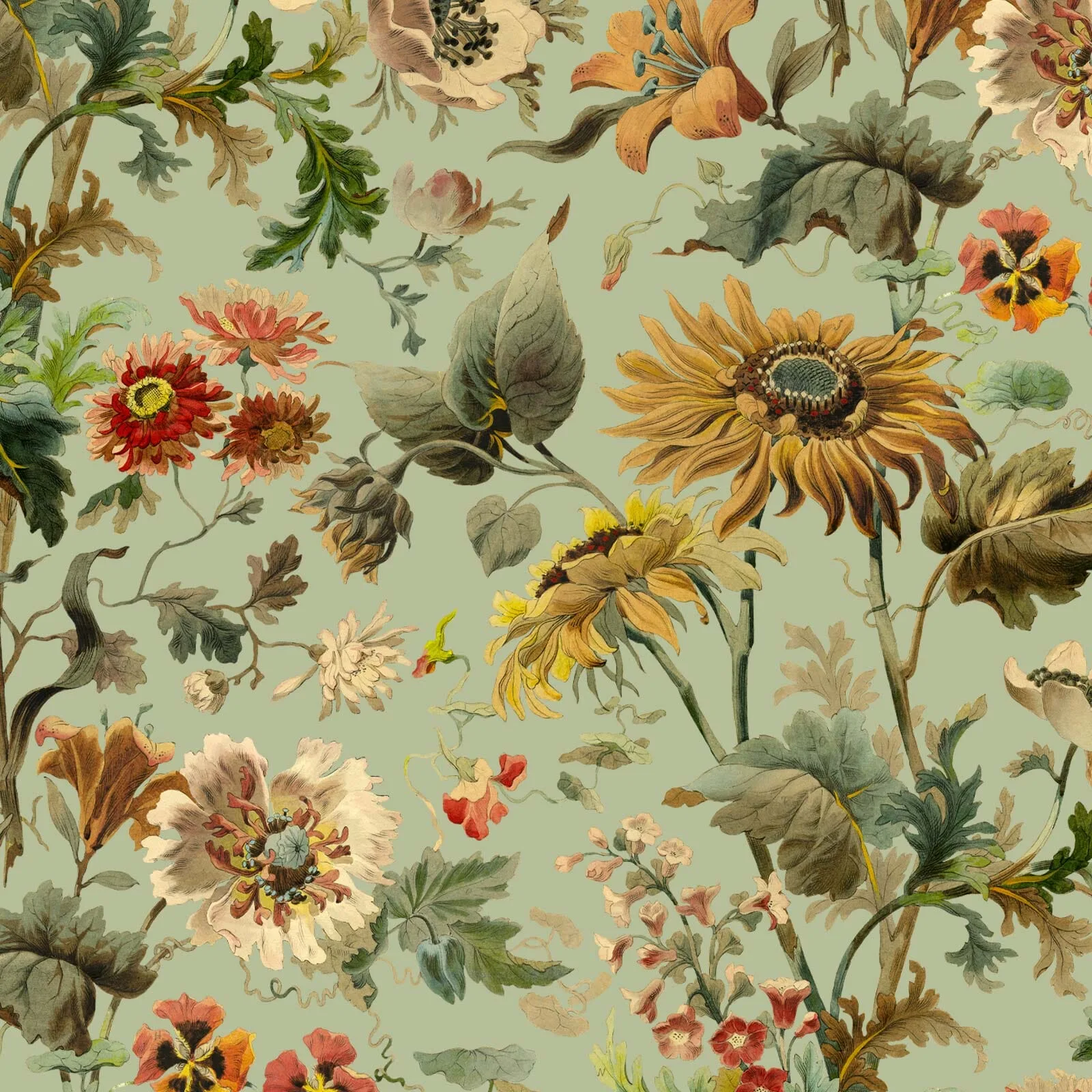 House of Hackney Avalon wallpaper in Apple, blooms and foliage in apple