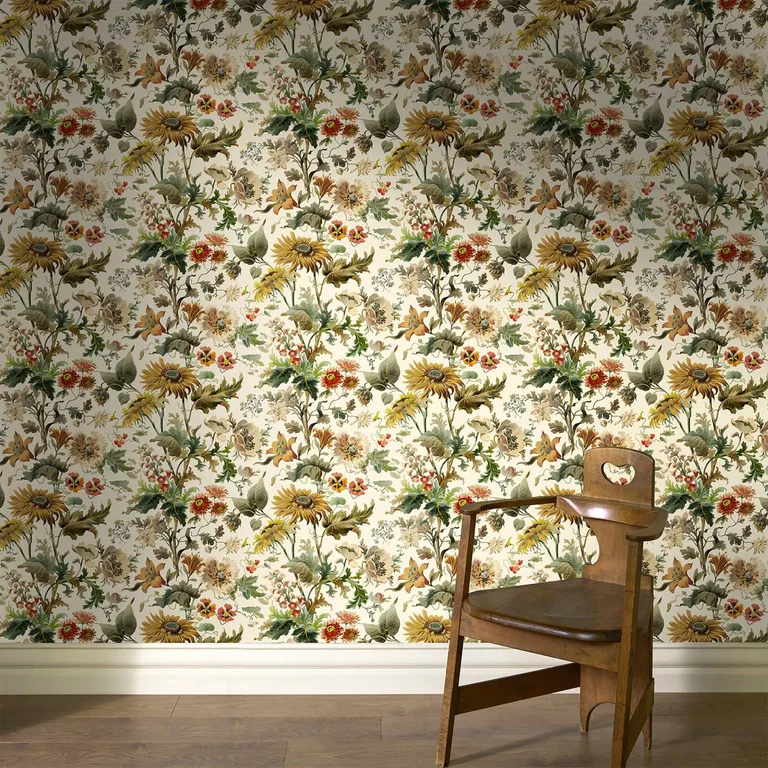House of Hackney Avalon wallpaper in Ecru, blooms and foliage in ecru