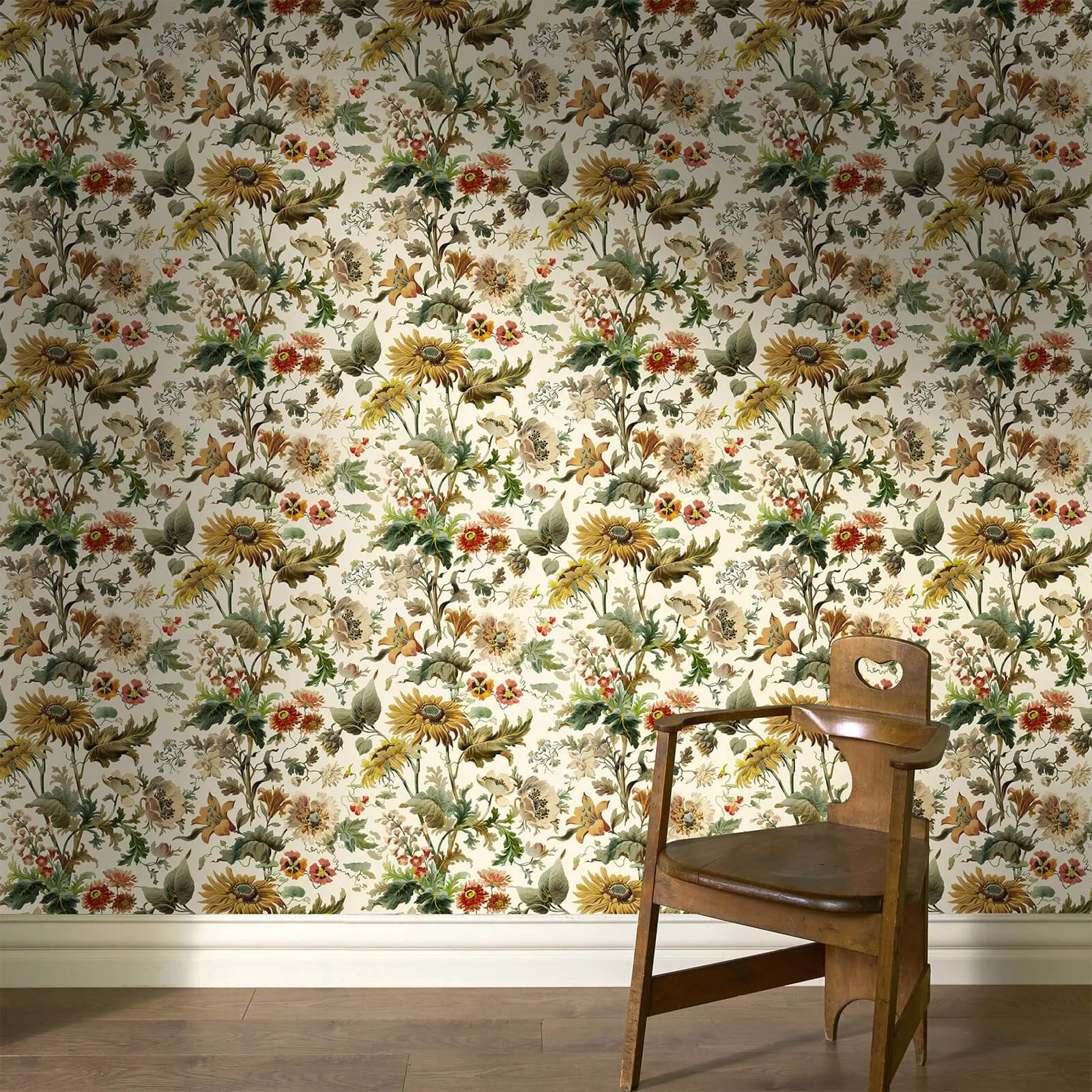 House of Hackney Avalon wallpaper in Ecru, blooms and foliage in ecru