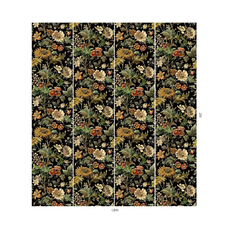 House of Hackney Avalon wallpaper in Noir, blooms and foliage in noir