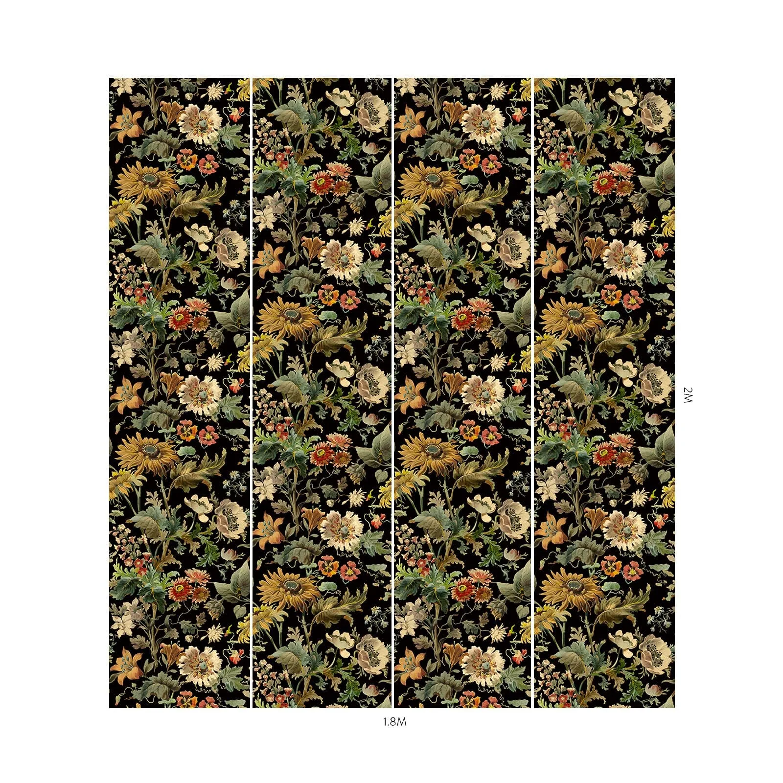 House of Hackney Avalon wallpaper in Noir, blooms and foliage in noir
